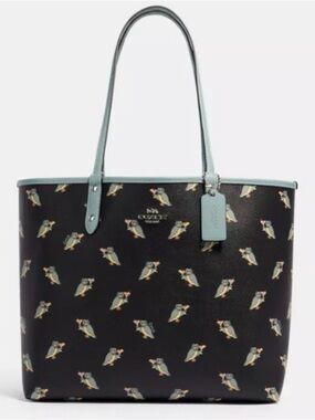 Coach Owl Martini on Signature Canvas Black and Blue Reversible Tote Rare